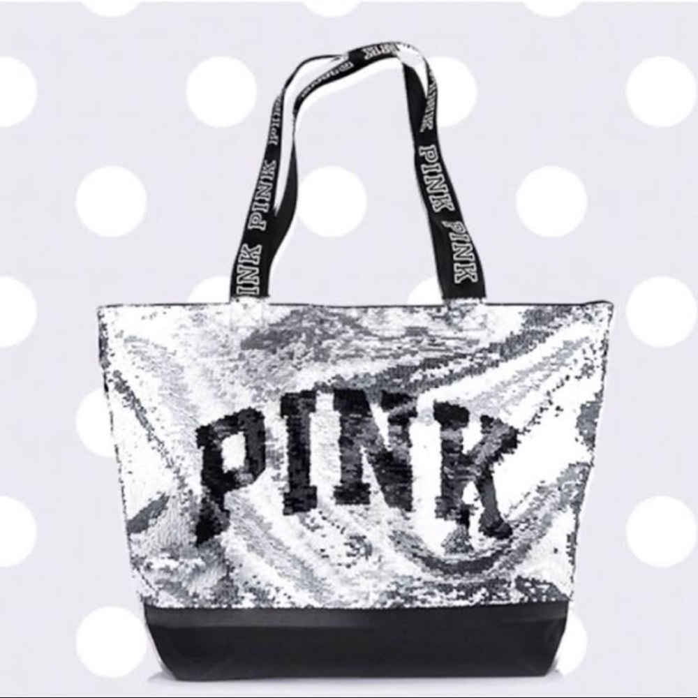 vs pink sequin tote bag